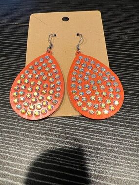 🇺🇸 $3🇺🇸 Crystal Orange Stud Teardrop Earrings NIP